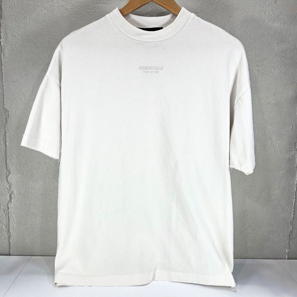 Fear of God Essentials Logo T Shirt Cream Oversized Tagged XS Fits XL